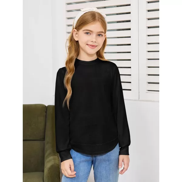 Haloumoning Girls Oversized Long Sleeve Shirts Kids Fashion Crewneck Tunic Tops Curved Hem Tees 7-14 Years