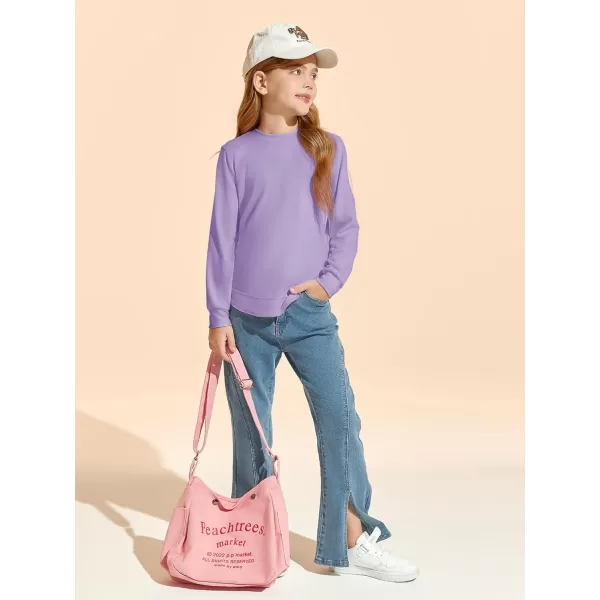 Haloumoning Girls Oversized Long Sleeve Shirts Kids Fashion Crewneck Tunic Tops Curved Hem Tees 7-14 Years