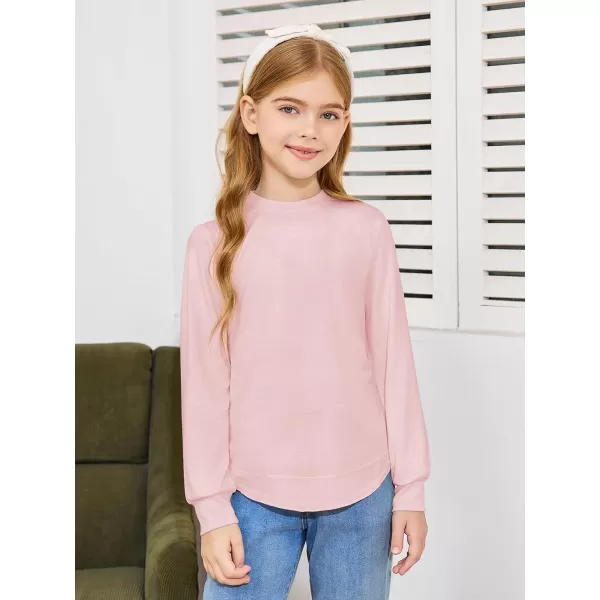 Haloumoning Girls Oversized Long Sleeve Shirts Kids Fashion Crewneck Tunic Tops Curved Hem Tees 7-14 Years