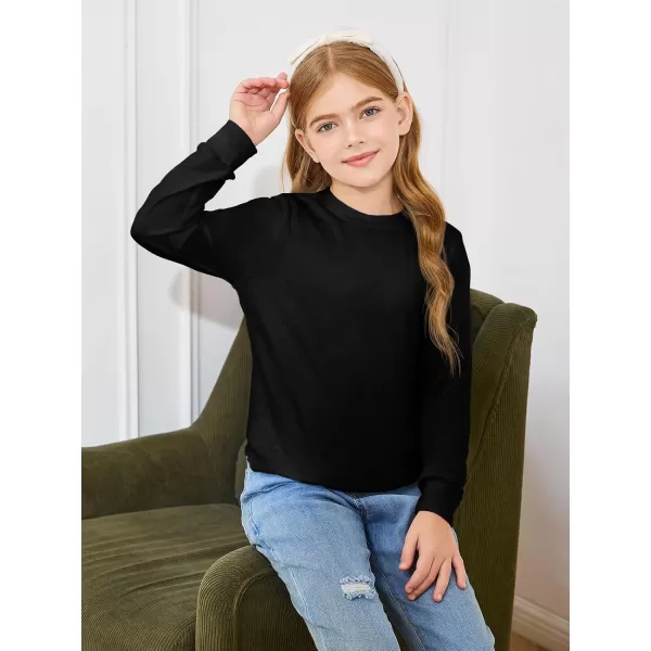 Haloumoning Girls Oversized Long Sleeve Shirts Kids Fashion Crewneck Tunic Tops Curved Hem Tees 7-14 Years