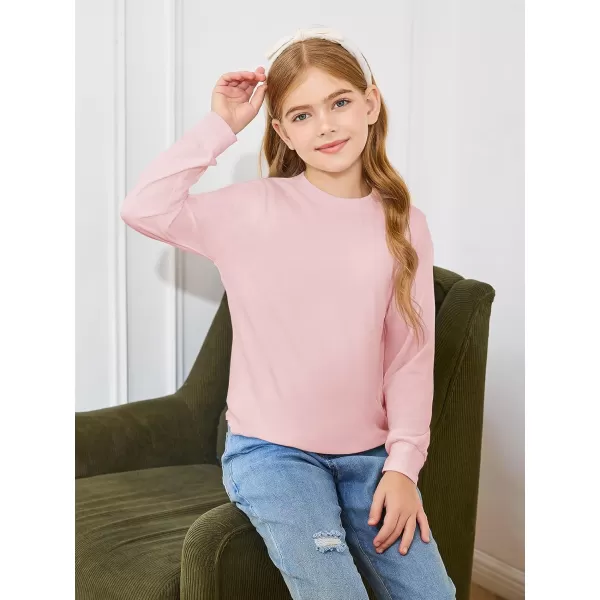 Haloumoning Girls Oversized Long Sleeve Shirts Kids Fashion Crewneck Tunic Tops Curved Hem Tees 7-14 Years