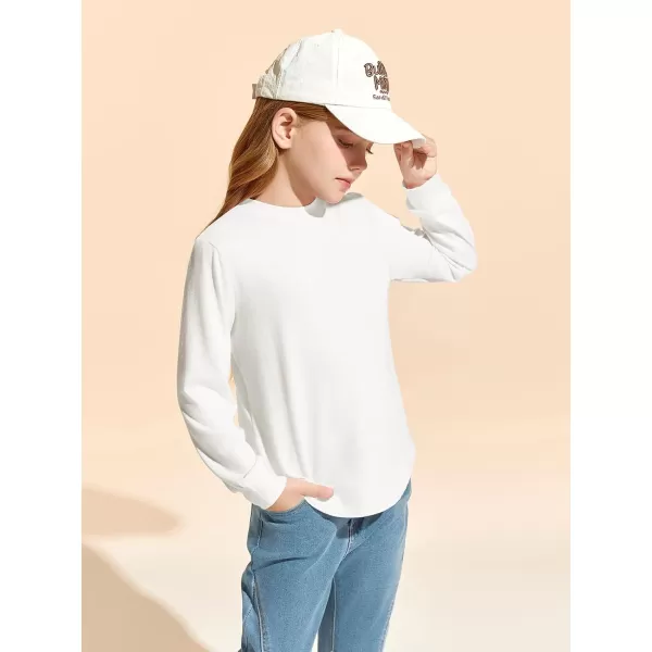 Haloumoning Girls Oversized Long Sleeve Shirts Kids Fashion Crewneck Tunic Tops Curved Hem Tees 7-14 Years