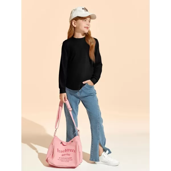 Haloumoning Girls Oversized Long Sleeve Shirts Kids Fashion Crewneck Tunic Tops Curved Hem Tees 7-14 Years