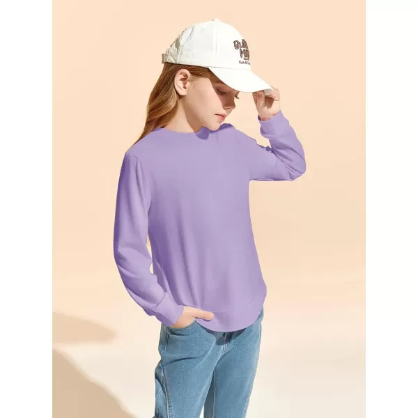 Haloumoning Girls Oversized Long Sleeve Shirts Kids Fashion Crewneck Tunic Tops Curved Hem Tees 7-14 Years
