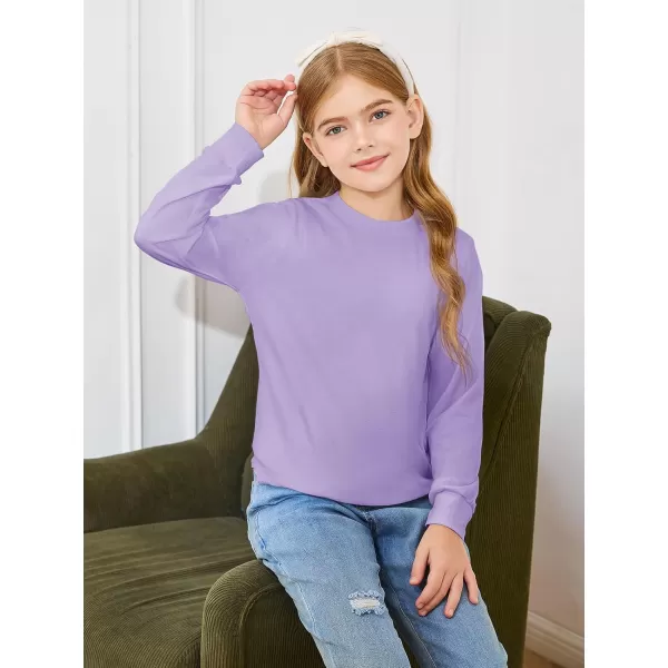 Haloumoning Girls Oversized Long Sleeve Shirts Kids Fashion Crewneck Tunic Tops Curved Hem Tees 7-14 Years