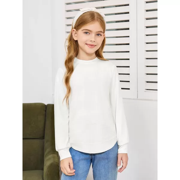Haloumoning Girls Oversized Long Sleeve Shirts Kids Fashion Crewneck Tunic Tops Curved Hem Tees 7-14 Years