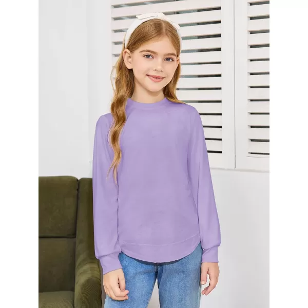 Haloumoning Girls Oversized Long Sleeve Shirts Kids Fashion Crewneck Tunic Tops Curved Hem Tees 7-14 Years