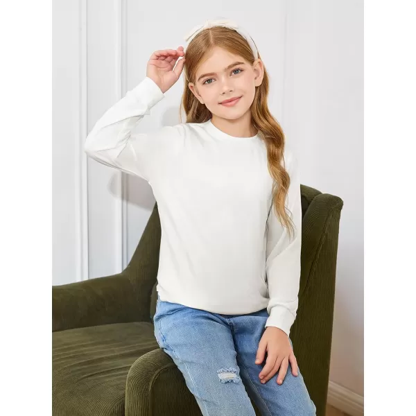 Haloumoning Girls Oversized Long Sleeve Shirts Kids Fashion Crewneck Tunic Tops Curved Hem Tees 7-14 Years