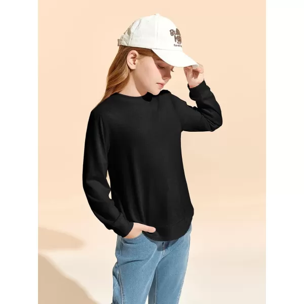 Haloumoning Girls Oversized Long Sleeve Shirts Kids Fashion Crewneck Tunic Tops Curved Hem Tees 7-14 Years