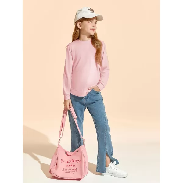 Haloumoning Girls Oversized Long Sleeve Shirts Kids Fashion Crewneck Tunic Tops Curved Hem Tees 7-14 Years