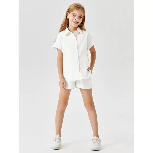 Haloumoning Girls Short Sets Summer Button Down Shirts and Shorts with Pockets 2 Piece Outfits 5-14 Years