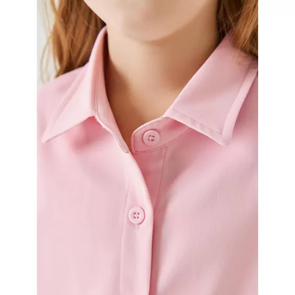 Haloumoning Girls Short Sets Summer Button Down Shirts and Shorts with Pockets 2 Piece Outfits 5-14 Years