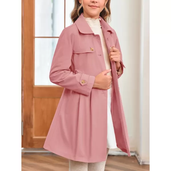 Haloumoning Girls Single Breasted Trench Coat Kids Lapel Long Sleeve Tie Belt Outerwear with Pockets