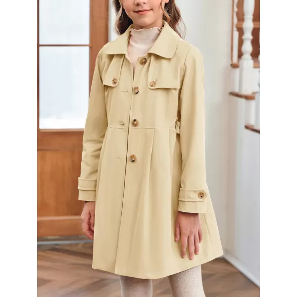 Haloumoning Girls Single Breasted Trench Coat Kids Lapel Long Sleeve Tie Belt Outerwear with Pockets