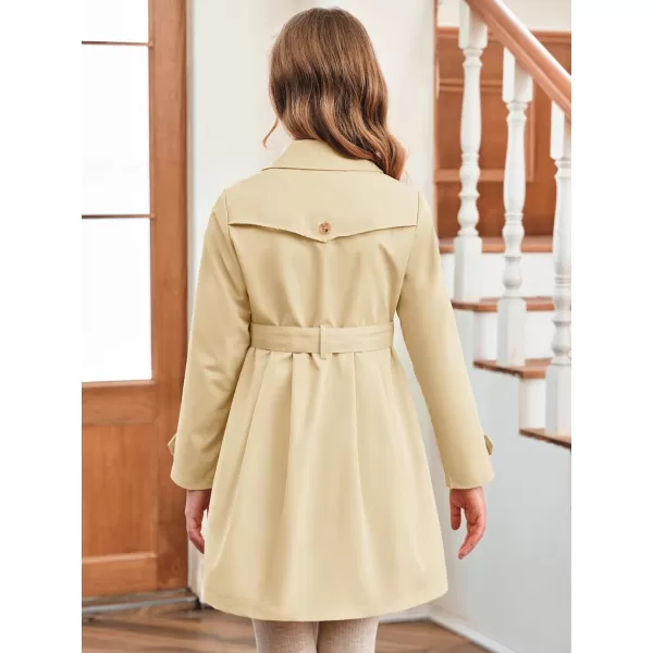 Haloumoning Girls Single Breasted Trench Coat Kids Lapel Long Sleeve Tie Belt Outerwear with Pockets