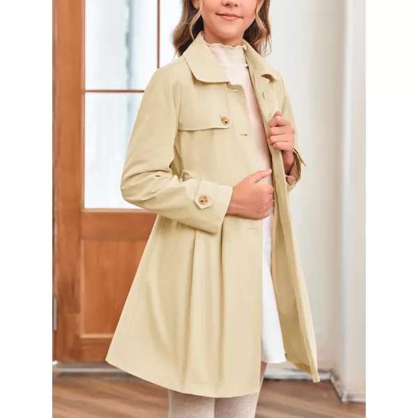 Haloumoning Girls Single Breasted Trench Coat Kids Lapel Long Sleeve Tie Belt Outerwear with Pockets