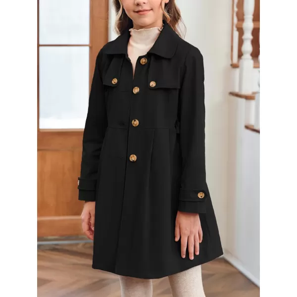 Haloumoning Girls Single Breasted Trench Coat Kids Lapel Long Sleeve Tie Belt Outerwear with Pockets