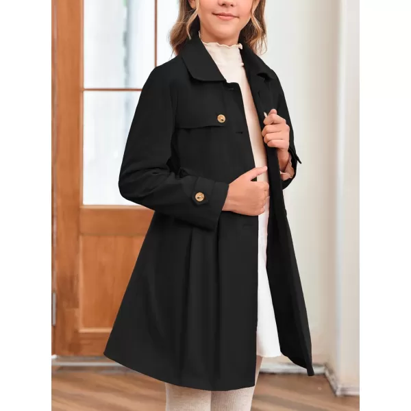 Haloumoning Girls Single Breasted Trench Coat Kids Lapel Long Sleeve Tie Belt Outerwear with Pockets