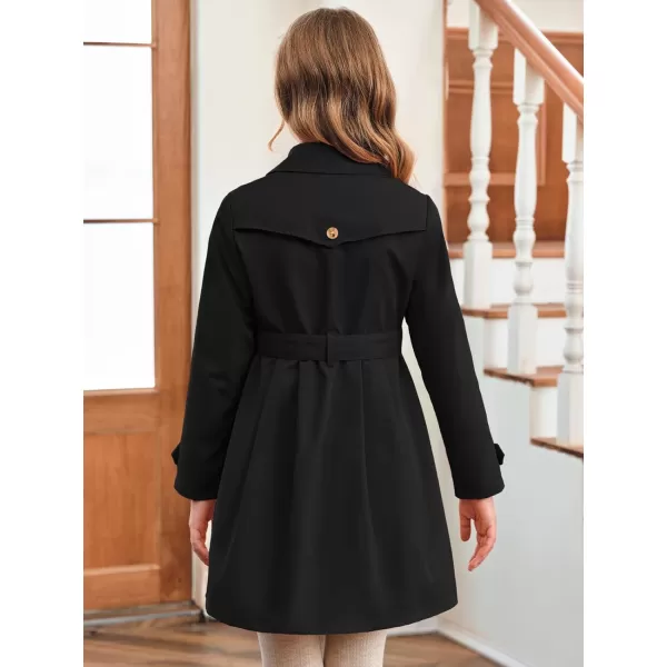 Haloumoning Girls Single Breasted Trench Coat Kids Lapel Long Sleeve Tie Belt Outerwear with Pockets