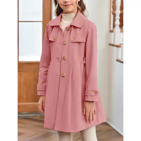Haloumoning Girls Single Breasted Trench Coat Kids Lapel Long Sleeve Tie Belt Outerwear with Pockets