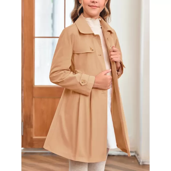 Haloumoning Girls Single Breasted Trench Coat Kids Lapel Long Sleeve Tie Belt Outerwear with Pockets
