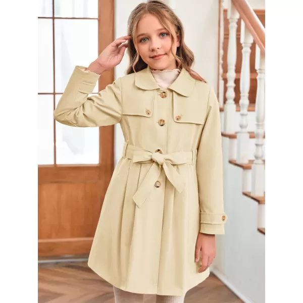 Haloumoning Girls Single Breasted Trench Coat Kids Lapel Long Sleeve Tie Belt Outerwear with Pockets