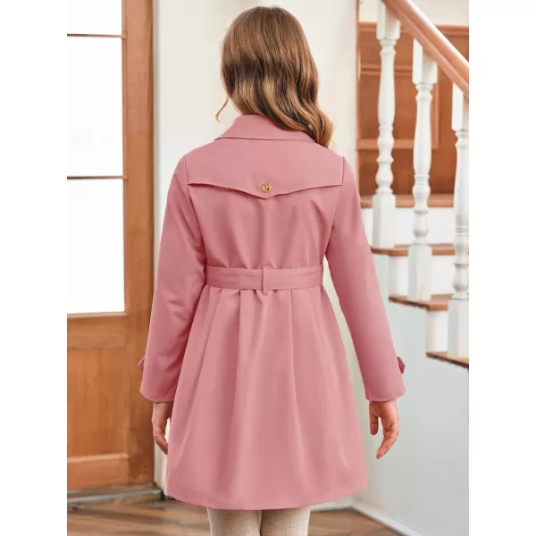 Haloumoning Girls Single Breasted Trench Coat Kids Lapel Long Sleeve Tie Belt Outerwear with Pockets