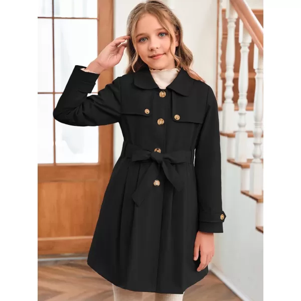 Haloumoning Girls Single Breasted Trench Coat Kids Lapel Long Sleeve Tie Belt Outerwear with Pockets
