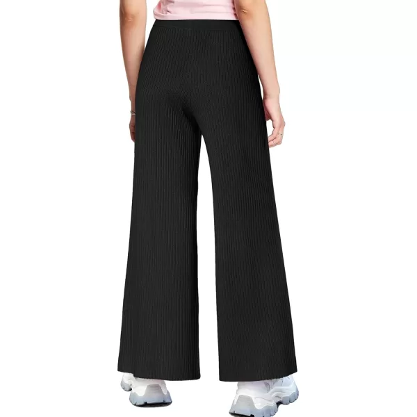 Haloumoning Girls Solid Rib Knit Wide Leg Pants Elastic Waist Flowy Casual Sweater Pants 5-14 Years