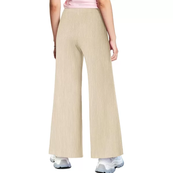 Haloumoning Girls Solid Rib Knit Wide Leg Pants Elastic Waist Flowy Casual Sweater Pants 5-14 Years