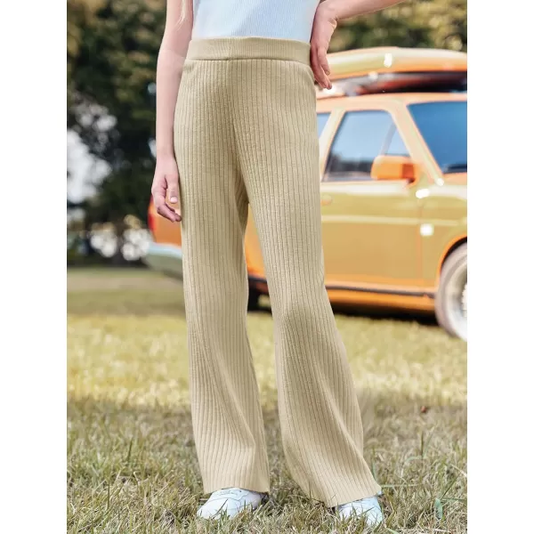 Haloumoning Girls Solid Rib Knit Wide Leg Pants Elastic Waist Flowy Casual Sweater Pants 5-14 Years