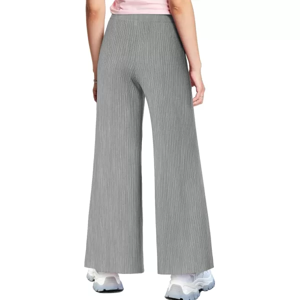 Haloumoning Girls Solid Rib Knit Wide Leg Pants Elastic Waist Flowy Casual Sweater Pants 5-14 Years
