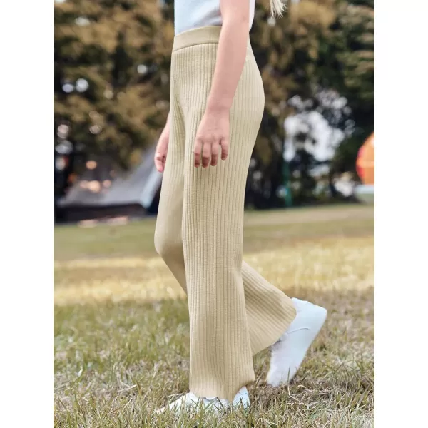 Haloumoning Girls Solid Rib Knit Wide Leg Pants Elastic Waist Flowy Casual Sweater Pants 5-14 Years