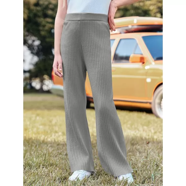 Haloumoning Girls Solid Rib Knit Wide Leg Pants Elastic Waist Flowy Casual Sweater Pants 5-14 Years