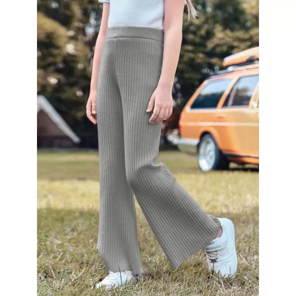 Haloumoning Girls Solid Rib Knit Wide Leg Pants Elastic Waist Flowy Casual Sweater Pants 5-14 Years