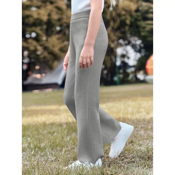 Haloumoning Girls Solid Rib Knit Wide Leg Pants Elastic Waist Flowy Casual Sweater Pants 5-14 Years