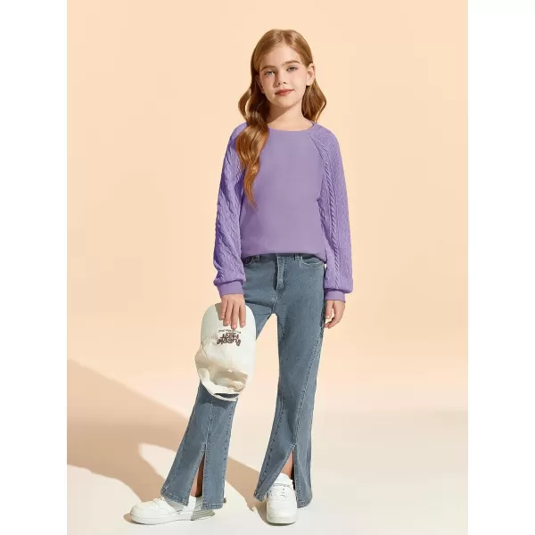 Haloumoning Girls Sweatshirts Kids Casual Cable Knit Long Sleeve Shirts Tunic Tops 4-14 Years
