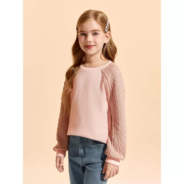 Haloumoning Girls Sweatshirts Kids Casual Cable Knit Long Sleeve Shirts Tunic Tops 4-14 Years