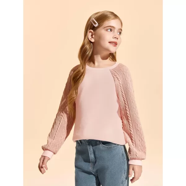 Haloumoning Girls Sweatshirts Kids Casual Cable Knit Long Sleeve Shirts Tunic Tops 4-14 Years