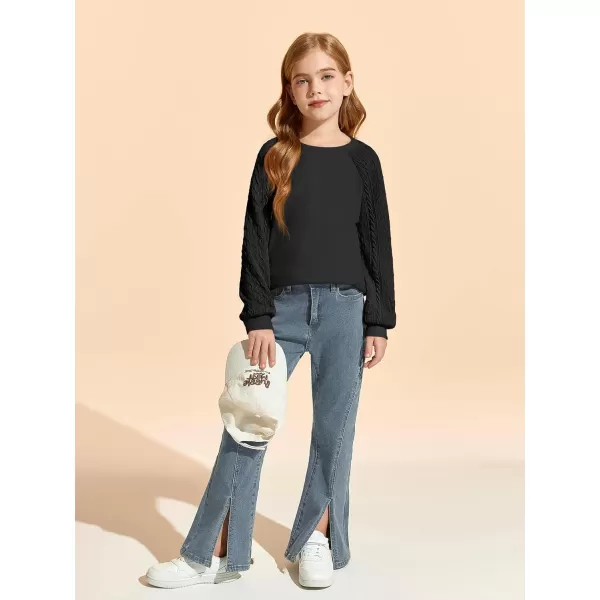 Haloumoning Girls Sweatshirts Kids Casual Cable Knit Long Sleeve Shirts Tunic Tops 4-14 Years