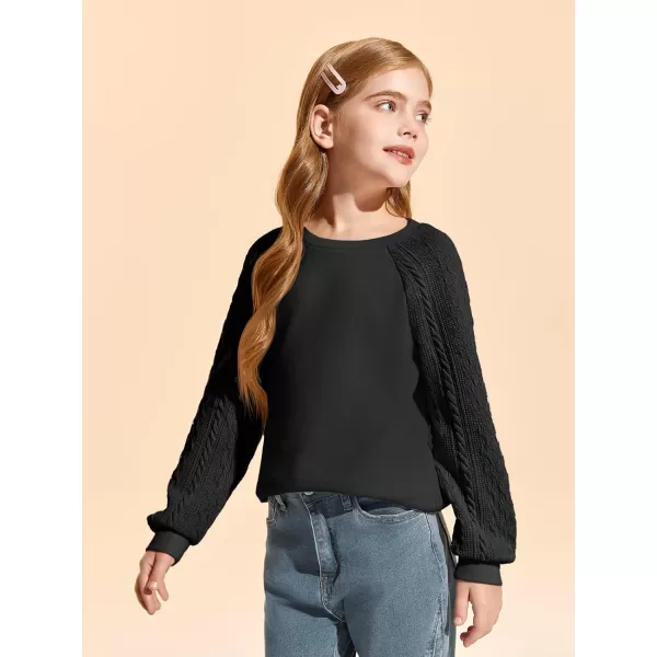 Haloumoning Girls Sweatshirts Kids Casual Cable Knit Long Sleeve Shirts Tunic Tops 4-14 Years