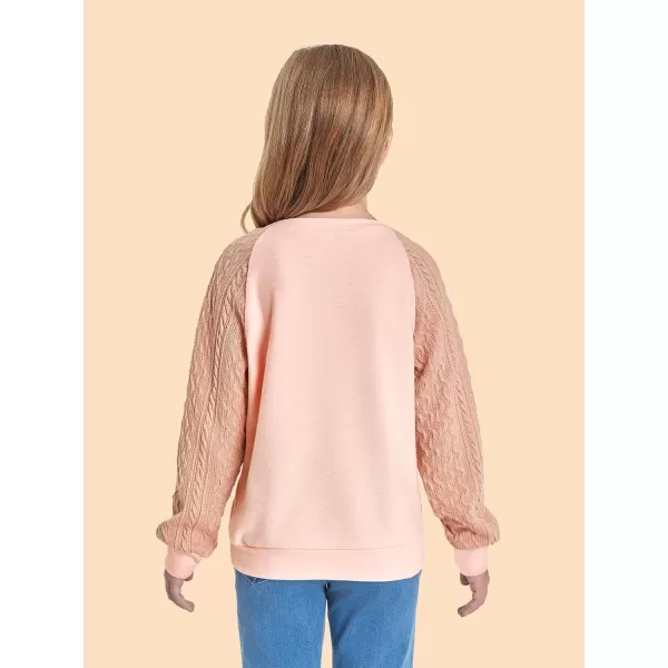 Haloumoning Girls Sweatshirts Kids Casual Cable Knit Long Sleeve Shirts Tunic Tops 4-14 Years