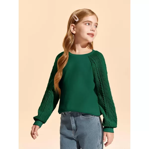 Haloumoning Girls Sweatshirts Kids Casual Cable Knit Long Sleeve Shirts Tunic Tops 4-14 Years