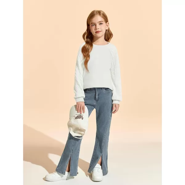 Haloumoning Girls Sweatshirts Kids Casual Cable Knit Long Sleeve Shirts Tunic Tops 4-14 Years