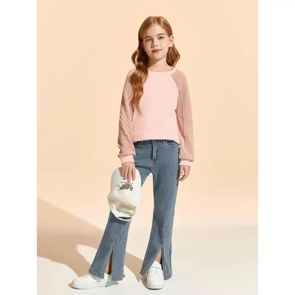 Haloumoning Girls Sweatshirts Kids Casual Cable Knit Long Sleeve Shirts Tunic Tops 4-14 Years