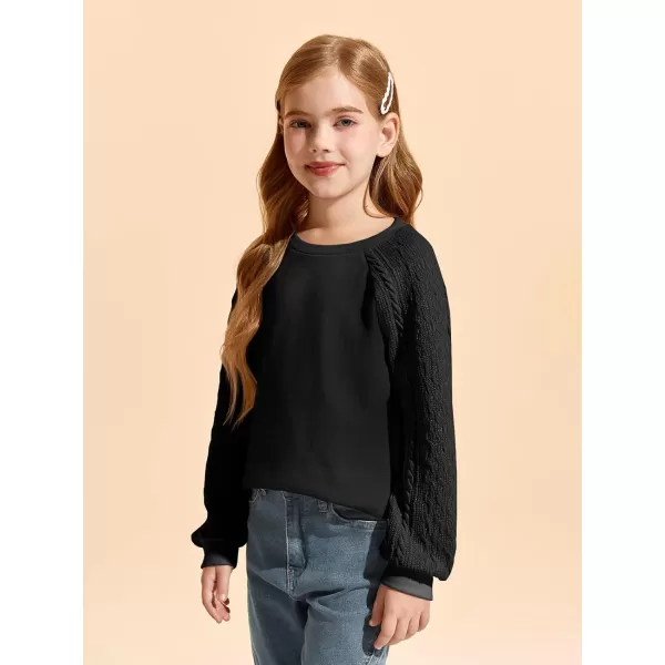 Haloumoning Girls Sweatshirts Kids Casual Cable Knit Long Sleeve Shirts Tunic Tops 4-14 Years