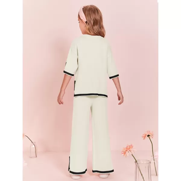 Haloumoning Girls Two Piece Outfits Kids Fashion Short Sleeve Sweater Tops and Wide Leg Pants Set 5-14 Years