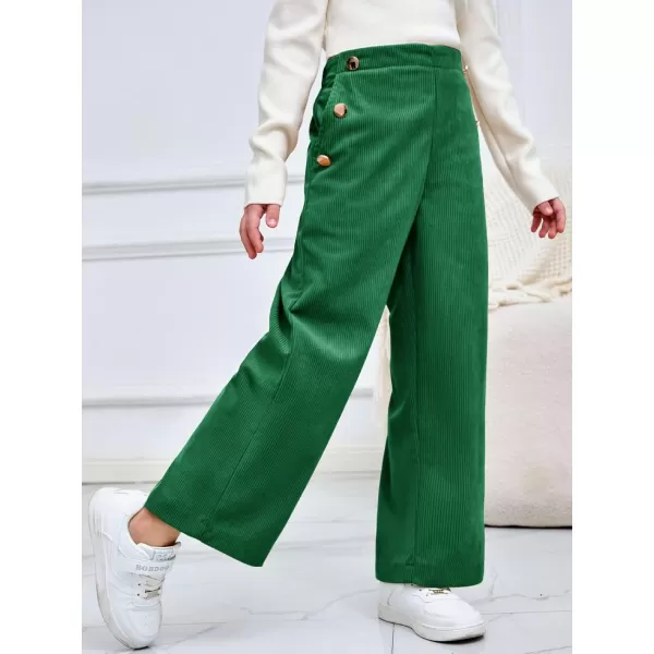 Haloumoning Girls Wide Leg Corduroy Pants Kids Elastic Waist Gold Button Trousers with Pockets 5-14 Years