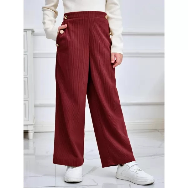 Haloumoning Girls Wide Leg Corduroy Pants Kids Elastic Waist Gold Button Trousers with Pockets 5-14 Years