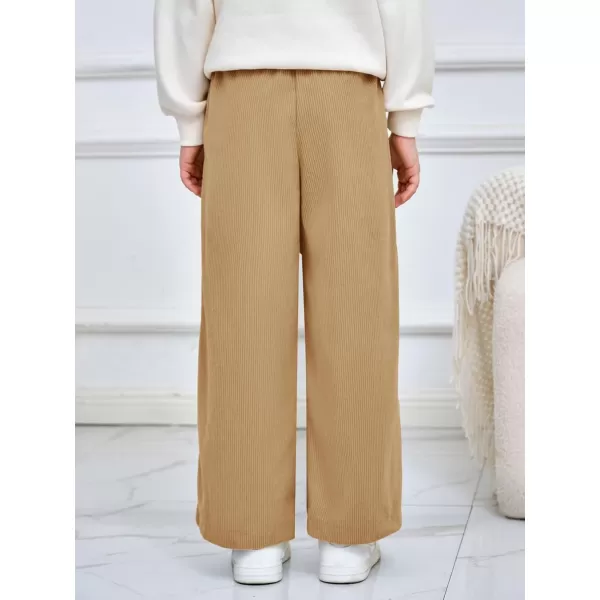 Haloumoning Girls Wide Leg Corduroy Pants Kids Elastic Waist Gold Button Trousers with Pockets 5-14 Years